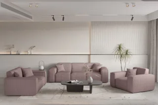 Sofaset Designersofa CELES PREMIUM 3-2-1 in Stoff Scala Lavendel