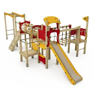 Öffentlicher Spielturm PRO Magic Vibe - Klettergerüst mit Wackelbrücke, Turnanbau & Shop für Kita & Spielplatz - Langlebige Spielanlage 9x9cm - Wickey
