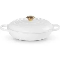 LE CREUSET Bräter Gourmet-Profitopf mit Deckel 30 cm Signature White, Gusseisen, flacher Schmortopf, Cocotte, Servierpfanne, ca. 3-4 Pers., Ø30cm, weiß
