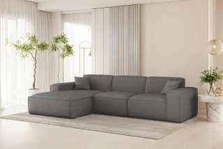 Ecksofa Designersofa CELES PREMIUM in Stoff Artico Grau Ottomane Links