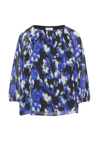 s.Oliver BLACK LABEL - Chiffon-Bluse mit Raffungen blau/schwarz - Gr. - 46