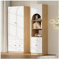 STILVORA Kleiderschrank 2-türigem Kombinationsmöbel Kinderzimmermöbel mit Kleiderstange (Kleiderschrank Set, 2-türig + Regal, Weiß Holz, 200 cm hoch, 2-St., 80×45×200 + 50×50×200 cm, mit Stange, Schubladen, Fächer) kratzfest, kindersicher, Anti-Kipp,