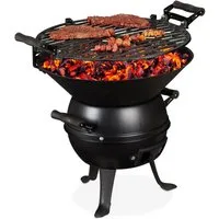 relaxdays Holzkohlegrill Grillfass aus Gusseisen