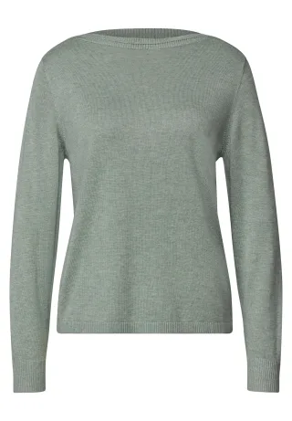 Street One - Basic Pullover mit U-Boot-Ausschnitt eucalyptus green mel. - Gr. - 36
