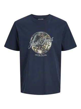 JACK&JONES - JJHONOLULU SHAPE TEE SS CREW NECK LN Navy Blazer - Gr. - S