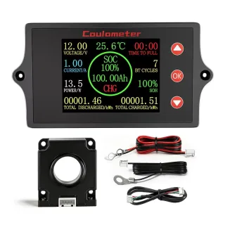 Peacefair PZEM-049 Universal Battery Monitor Hall Coulometer 8-100V 500A LCD Display Current Voltage Capacity Indicator