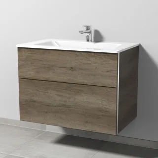Sanipa 3way Glas-Set Glas-Waschtisch und Unterbau mit 2 Auszügen, Eiche-Nebraska BR20237