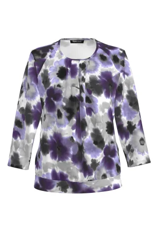 FRANK WALDER - Blusenshirt NOS mit Blütendessin deep violet/ecru - Gr. - 36