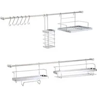 Harms Import Küchenorganizer-Set, (Set, 16-tlg., 2 Regale, Rollenhalter, Besteckhalte, Haken, 2 Stangen), Küchenleisten Set verchromt 16-tlg.