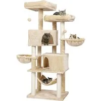 MSMASK Kratzbaum Stabiler Katzenbaum für groß Katzen mit 2 Höhlen, Natur Sisal Katzenkratzbaum,Sisal-Stämme,2 runder Katzenkorb