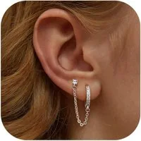 LuxusKollektion Paar Creolen Ohrringe 925 14K Vergoldet Doppelpiercing Silber CZ Creolen Ohrstecker