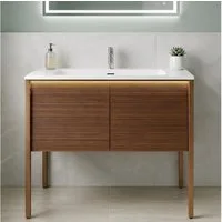 SONNI Waschbeckenschrank Waschbeckenunterschrank mit Sensorleuchte & Waschbecken Holzfarbe mit Gittertür, Breite 89/79cm, mit Sensorleuchte, Naturholz-Optik