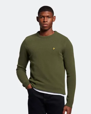 Lyle & Scott Rundhals-Lammwollpullover in Oliv