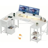 HOMALL Eckschreibtisch 170cm U-förmiger Schreibtisch mit LED-Monitorhalterung Gamingtisch (Die Monitorhalterung ist verstellbar und verfügt über zwei Steckdosen und zwei USB-Anschlüsse, drei Stoffschubladen und drei Gitterablagen. Sie kann links oder