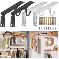 PRIISF Wandgarderobe 2Stück Regalhalterung Schwerlast Kleiderstange Wandgarderobe mit Haken (Regalträger Tablarträger Kleiderständer Flur Garderobe Hutablage, Wandregal Kleiderhaken Schwerlastwinkel Regal Wandhalterung), für Flur, Wohnzimmer, Schlafz