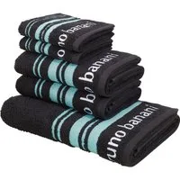 Bruno Banani Handtuch Set Daniel, 1 Duschtuch 70x140, 2 Handtücher 50x100, 2 Gästetücher 30x50, Walkfrottee (Set, 5-St), Streifen-Bordüre & Markenlogo, weich, 100% Baumwolle
