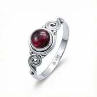 mantraroma Silberring KINURI aus 925 Silber mit Granat (Ring mit Schmuckbeutel), Damenring aus 925er Silber