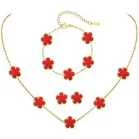 MOPUEA Schmuckset Kleeblatt Schmuck-Set Armband Halskette & Ohrringe mit Geschenkbox