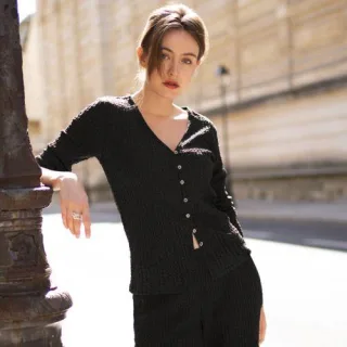Crinkle-Cardigan für Damen in Petite-Größe, Damen, size: petite, Schwarz, Polyester/Viskose/Polyester-Mischung, by Lands' End