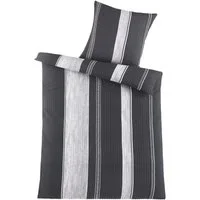 KH-Haushaltshandel Bettwäsche 2-tlg. Seersucker Bettwäsche 135x200 +80x80cm, gestreift, Seersucker, 2 teilig, schwarz silber, bügelfrei