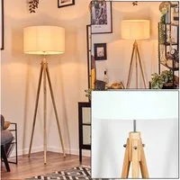 hofstein Stehlampe Stehlampe aus Holz/Stoff in Naturfarben/Weiß, ohne Leuchtmittel, skandinavische Design Leuchte, Schirm (50 cm) u. Fußschalter, 1 xE27