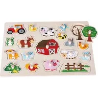 Lelin Steckpuzzle 20074 Großes Holzpuzzle mit Knauf Thema Farm, 19 Puzzleteile