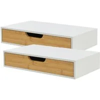 en.casa Wandregal, »Bokn« mit Schublade 40x24x8 cm Bambus Weiß
