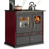 Prometey Festbrennstoffherd Holzherd ECO LUX INOX, Edelstahlbackfach, bordeaux, linke Version, 7,1 kW