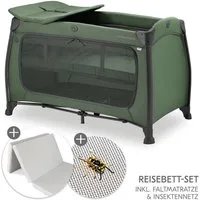 Hauck Baby-Reisebett Play N Relax Center Set - Dark Green, Babyreisebett mit Matratze, Insektenschutz, Wickelauflage & Einhang
