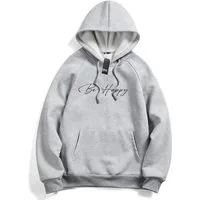 RMK Hoodie Damen Kapuzenpullover Pullover Loose Fit Oversize Be Happy Glücklich mit Kapuze