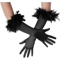 dressforfun Kostüm Lange Satin-Handschuhe mit Federn, Edle Satin-Handschuhe in Einheitsgröße