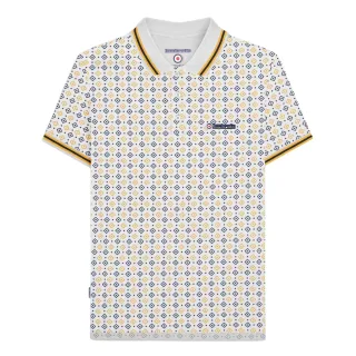Lambretta - "SS25" Poloshirt für Herren (Weiß/Marineblau/Gold)