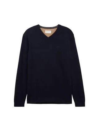 Tom Tailor - Basic-Strick mit V-Ausschnitt blau - Gr. - M