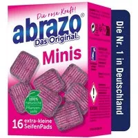 abrazo Reinigungsschwamm 1x abrazo Minis - 16 Reinigungskissen für Töpfe, Grill, Backofen, handlicher Spülschwamm mit Veganer Pflanzenseife