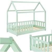 Juskys Kinderbett Marli, 80x160 cm, Hausoptik mit Dach, Holz, Rausfallschutz, 3 - 10 Jahren