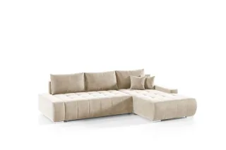 Ecksofa Sofa mit Schlaffunktion VOGAR Stoff Monolith Ecru Ottomane Rechts