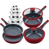 KING Pfannen-Set Moonscape, Aluminiumguss (Set, 11-tlg., je 1 Bratpfanne Ø 24/24/28/28cm, H: 5/7,5/5,5/8,5cm, - 1,9/2,8/2,5/4 l), Induktion, Moonscape-Beschichtung,inkl. 5 Schüsseln