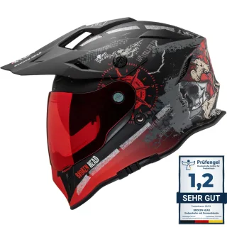 Broken Head Endurohelm Road Pirate VX2 Rot SET + Rot Verspiegeltes Visier
