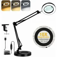Toomoke Lupenlampe 10X LED Lupenleuchte mit Klemme LED Tischlampe Klemmlampe, 2800-6500K, für Arbeit, Lesen,Nähen,Basteln,Senioren, Kaltweiß & Warmweiß, 3 Farbmodi,10 Helligkeitsstufen