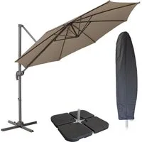 SVITA Sonnenschirm Ampelschirm 3m + Haube + Sonnenschirmständer befüllbar 4-teilig, Set, Aluminium/Polyester 4 Gewichte Abdeckhaube Klettverschluss