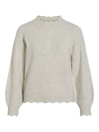 VILA - VINIKOLINA O-NECK L/S KNIT TOP - NOOS Super Light Natural Melan - Gr. - M