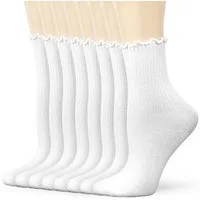 FOUORTUNATE-BEE Socken Damen Socken 4er Set Rüschensocken kurz Stricksocken Größe 35-41 Kurze Socken für Alltag Büro Schule Freizeit Geschenk Damen