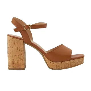 Dune London - "Jacuzzi" Sandalen für Damen, Leder, Plattform Blockabsatz (Hellbraun)