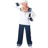 Karneval-Klamotten Kostüm Matrosen Damen Matrosin blau weiß mit Hose, Damenkostüm Matrosenhemd und Hose Marine Karneval