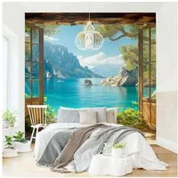 Bilderdepot24 Fototapete Traumhafter Ausblick Fenster 3D-Effekt, Glatt, Matt, (Vliestapete inkl. Kleister oder selbstklebend), Wohnzimmer Schlafzimmer Küche Flur Motivtapete Vliestapete Wandtapete