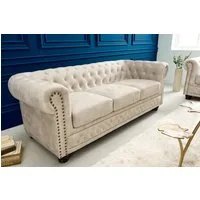 riess-ambiente Sofa CHESTERFIELD 200cm champagner / dunkelbraun, 1 Teile, Wohnzimmer · Samt · 3-Sitzer · mit Armlehne · Federkern