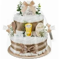 Timfanie Windeln Windeltorte, Boho Baby-Cake, natur, 0-8 Monate (Handgefertigtes Geschenk - In Folie gehüllt, mit Schleifen verziert, 37-St., 20x Pampers Premium, wertige Accessoires), Das Perfekte Geschenk zur Geburt oder Babyparty.