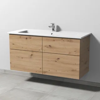 Sanipa 3way Keramik-Set Venticello Keramik-Waschtisch und Unterbau mit 4 Auszügen, Eiche Natural-Tou SM32785