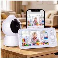 oyajia Babyphone Babyphone mit Kamera, Video Baby Monitor, Video-Babyphone, Infrarot-Nachtsicht, Temperaturanzeige, Schlaflieder, Zwei-Wege-Audio, Gegensprechfunktion, Smart VOX-Modus, Extra großer 5'' IPS-Bildschirm