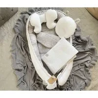 Loolay Bettnestchen WAFFELPIQUE Baumwolle BABYNEST Babykokon Neugeborene Babyausstattung, (Reisebett Nestchen SOLO/ o. in Geschenk SETS, 5-tlg., 4 Jahreszeiten WAFFELSTOFF - Design: Pustelblume Grau/ WAFFEL Weiß), 100% Europäische Stoffe und Kleinser
